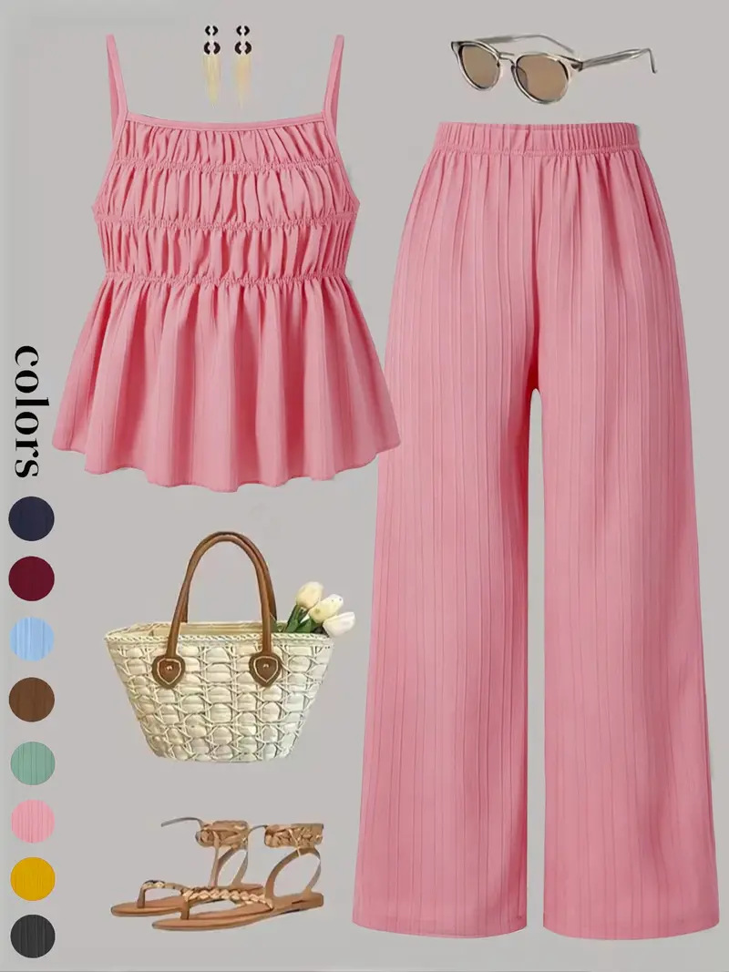 2026 Amazon New European And American Summer Pleated Style Suspender Wide-Leg Pants Casual