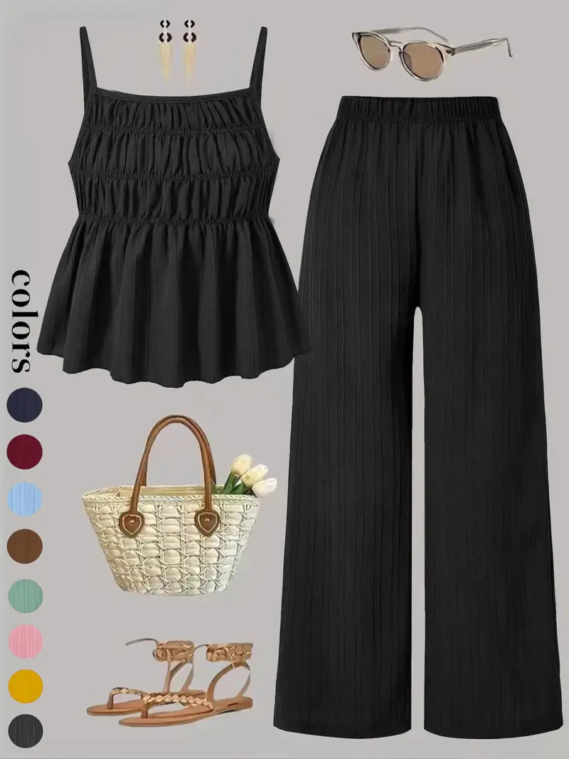2026 Amazon New European And American Summer Pleated Style Suspender Wide-Leg Pants Casual