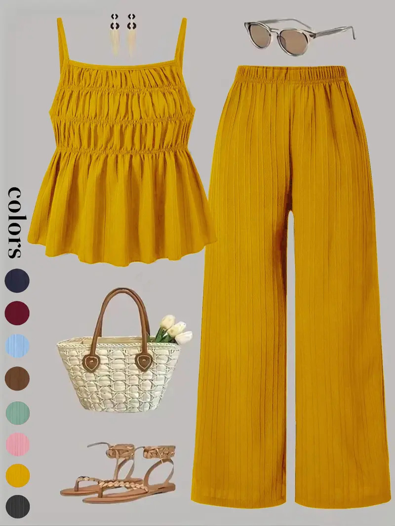 2026 Amazon New European And American Summer Pleated Style Suspender Wide-Leg Pants Casual