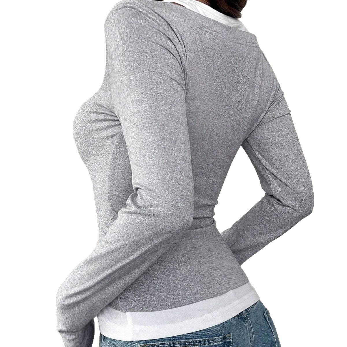 2026 Autumn European And American Y2K Hot Girl Style Fake Two-Piece Strap Long Sleeve