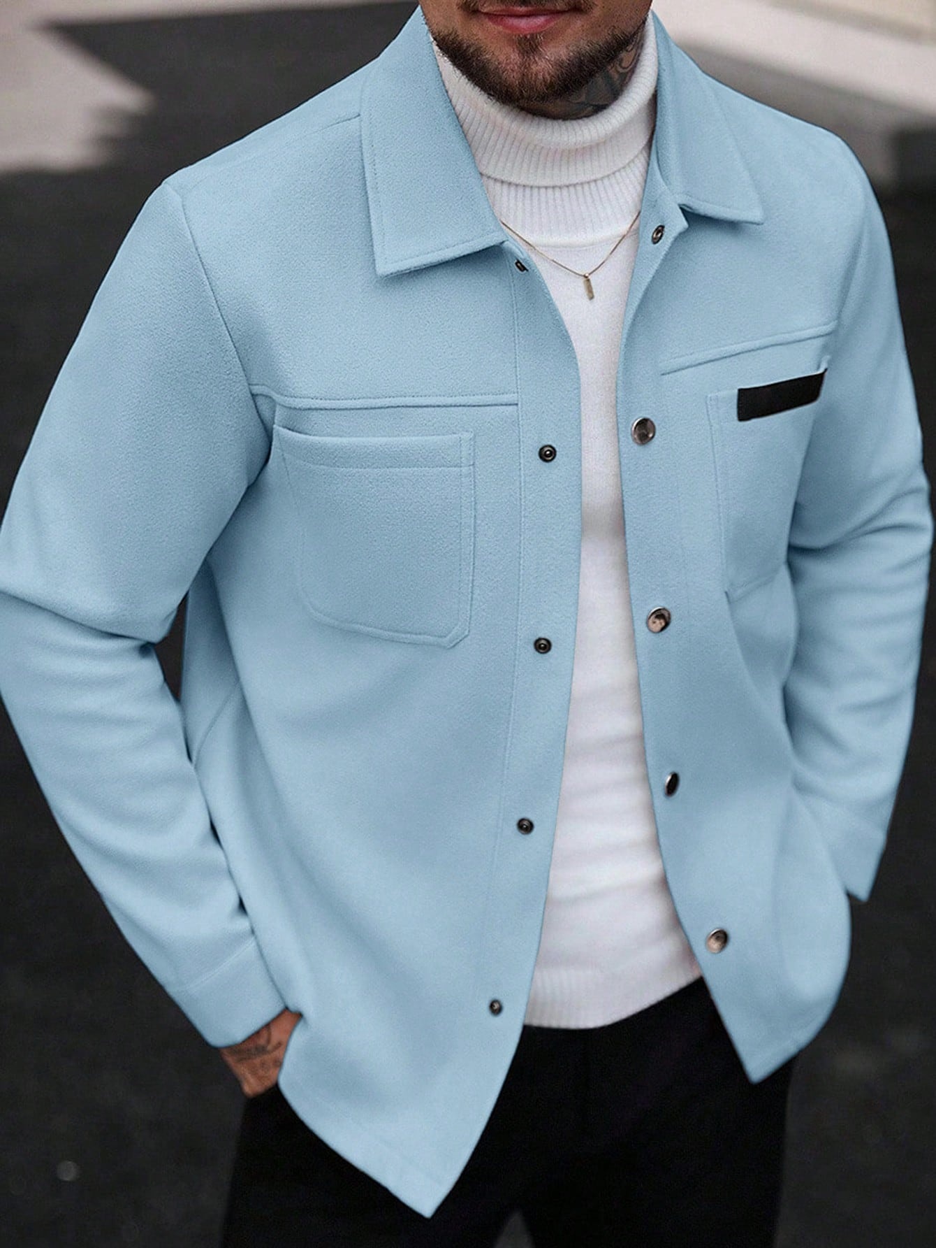2026 Autumn Winter European And American Men's Fashion Pocket Woolen Jacket With Lapel