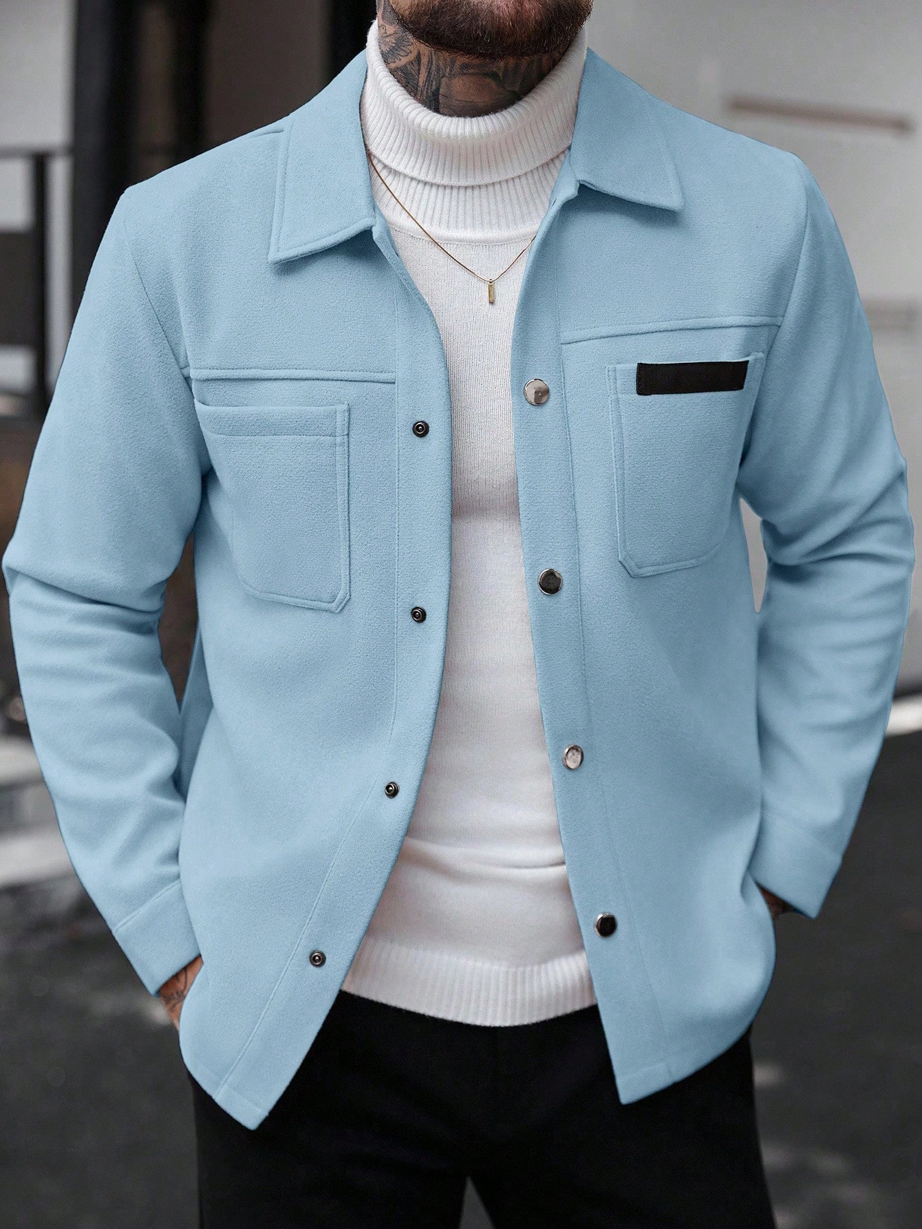 2026 Autumn Winter European And American Men's Fashion Pocket Woolen Jacket With Lapel