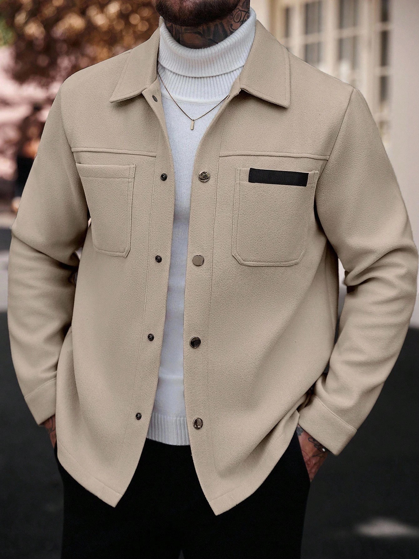 2026 Autumn Winter European And American Men's Fashion Pocket Woolen Jacket With Lapel