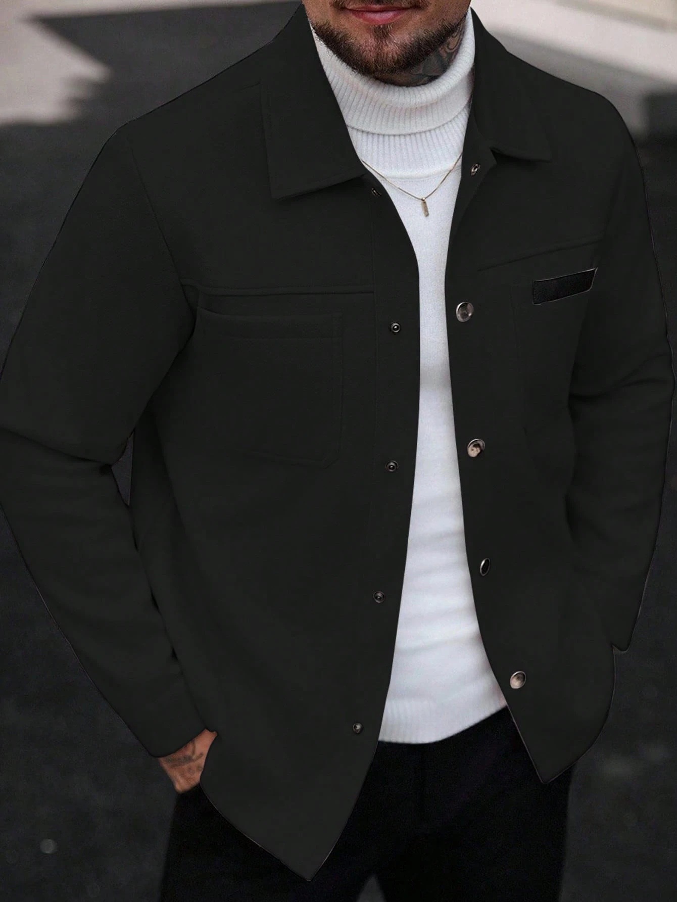 2026 Autumn Winter European And American Men's Fashion Pocket Woolen Jacket With Lapel