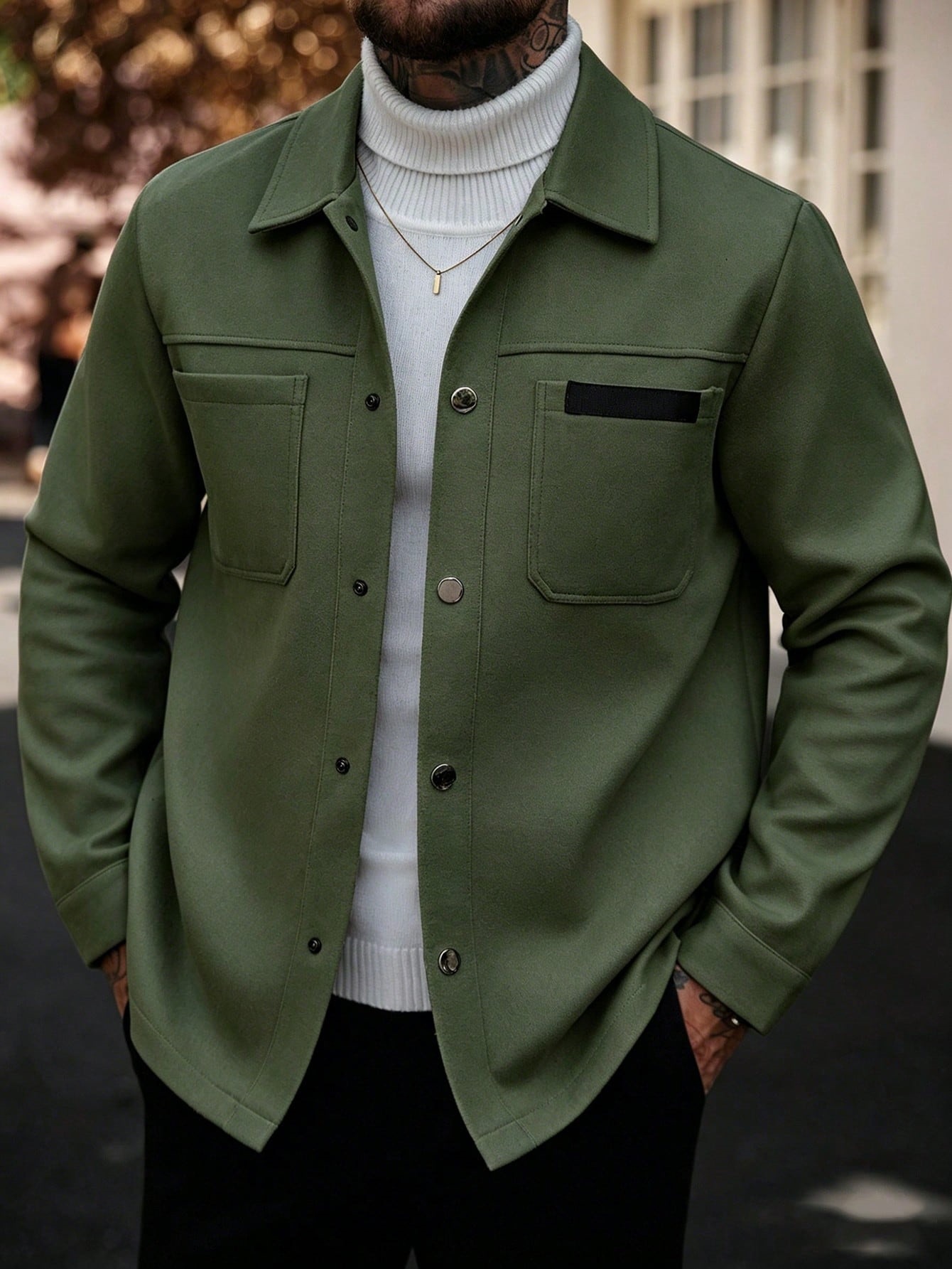 2026 Autumn Winter European And American Men's Fashion Pocket Woolen Jacket With Lapel