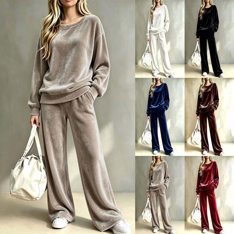 2026 European And American Autumn And Winter New Style Gold Velvet Loose Casual Wide-leg