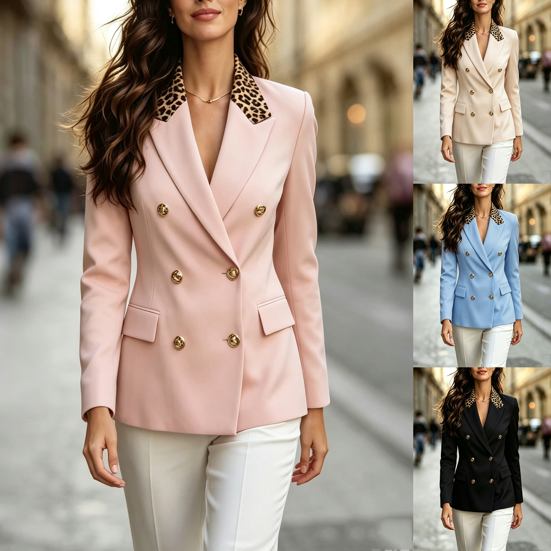 2026 European And American New Leopard Print Lassel Double-breasted Small Suit Jacket