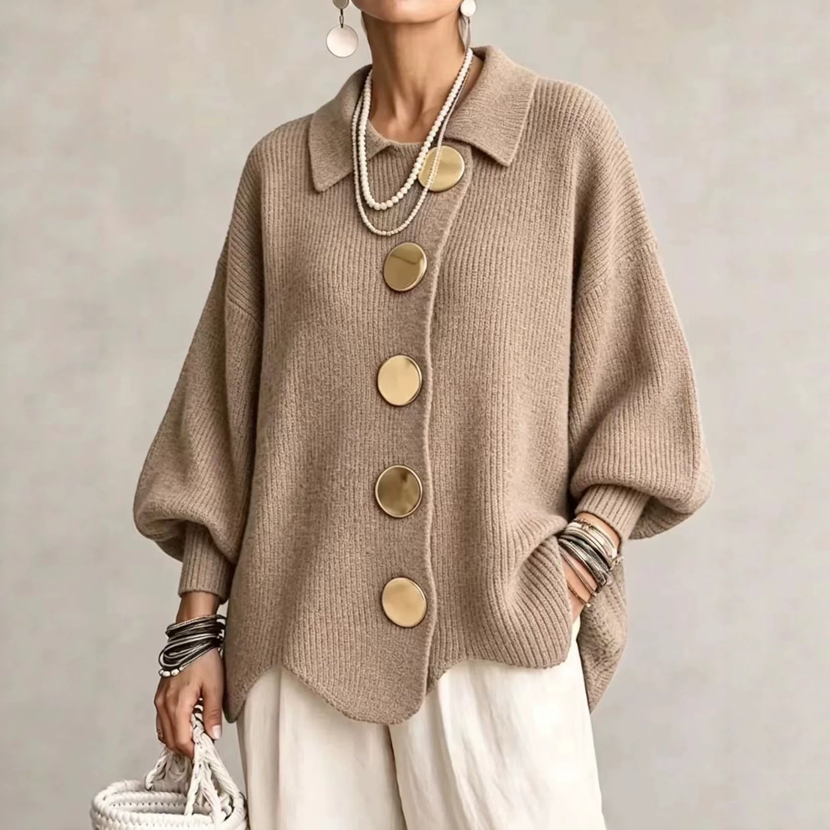 2026 European And American Style Button-down Knit Cardigan Sweater, New Autumnwinter