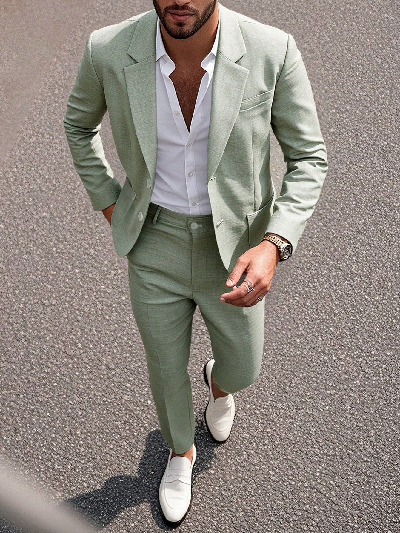 2026 European And American Style Men's Suit Set, Solid Color Suit And Trousers, Business