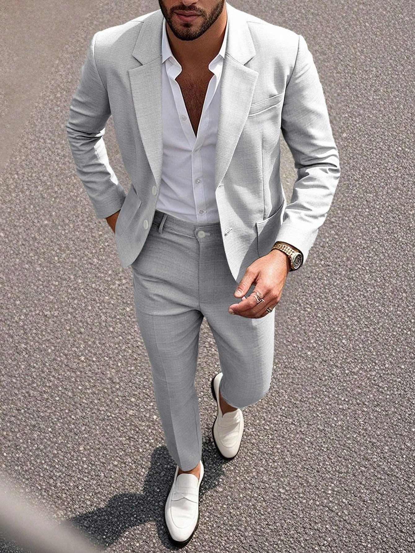 2026 European And American Style Men's Suit Set, Solid Color Suit And Trousers, Business