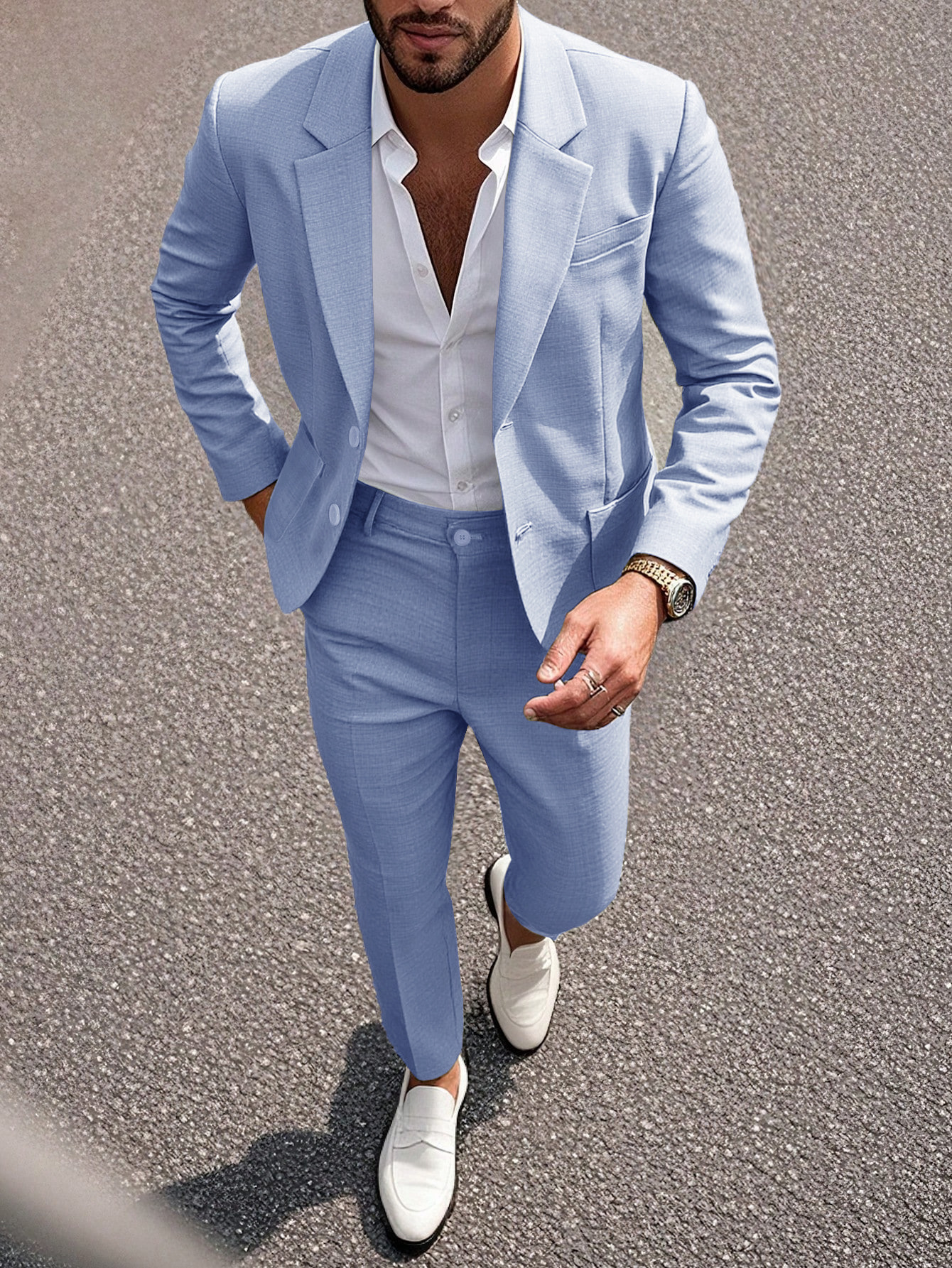 2026 European And American Style Men's Suit Set, Solid Color Suit And Trousers, Business