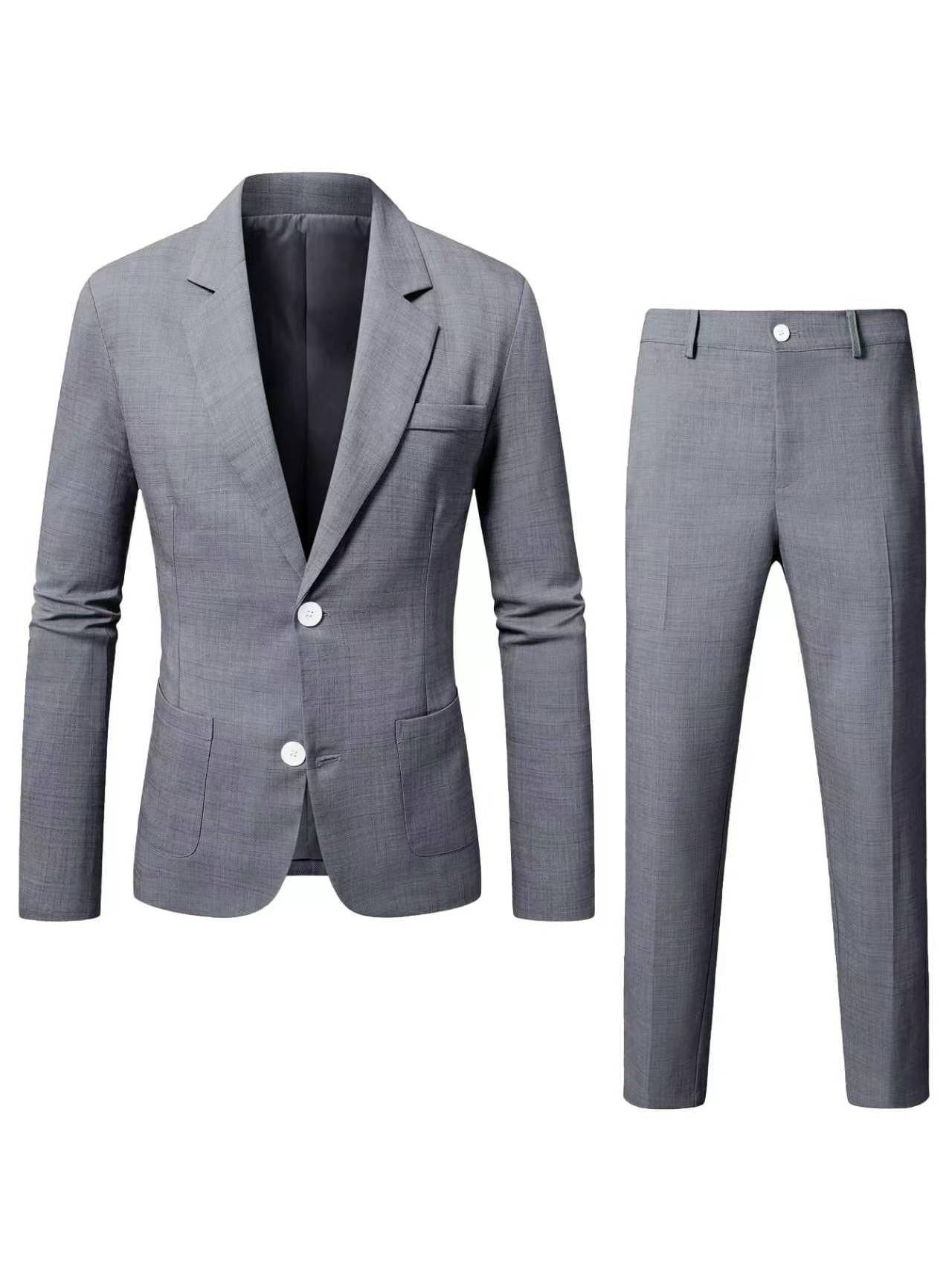2026 European And American Style Men's Suit Set, Solid Color Suit And Trousers, Business