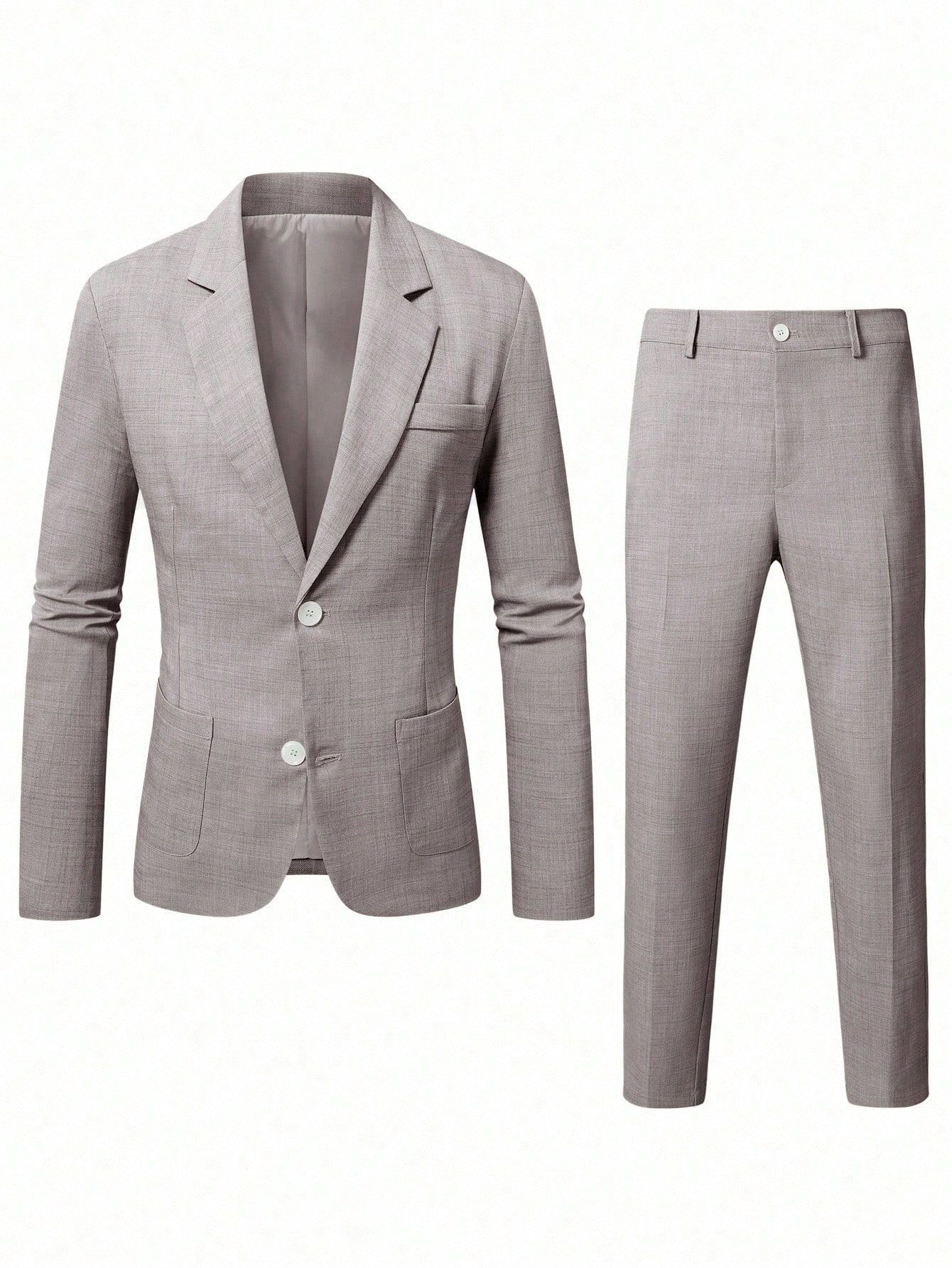 2026 European And American Style Men's Suit Set, Solid Color Suit And Trousers, Business