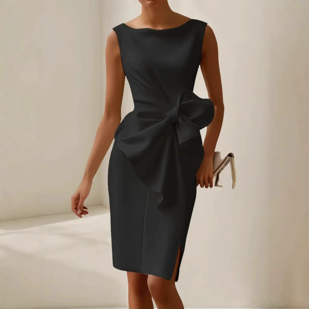 2026 European And American Women's Bow Decoration Solid Color Sleeveless Dress Jumpsuit