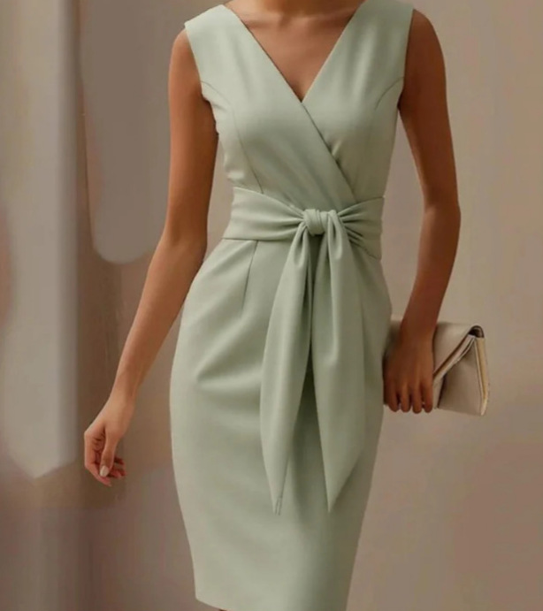 2026 European And American Women's Bow Decoration Solid Color Sleeveless Dress Jumpsuit