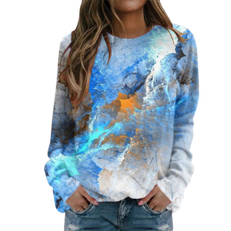 2026 European And American Women's New Style 3D Digital Printing Starry Sky Round Neck