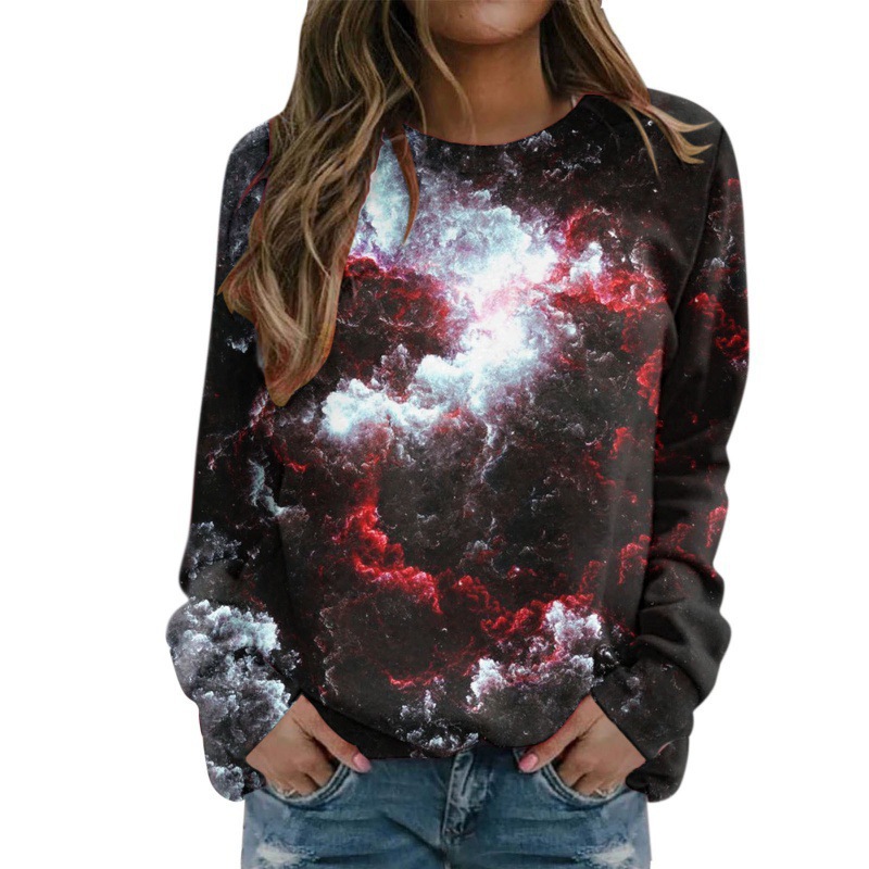 2026 European And American Women's New Style 3D Digital Printing Starry Sky Round Neck