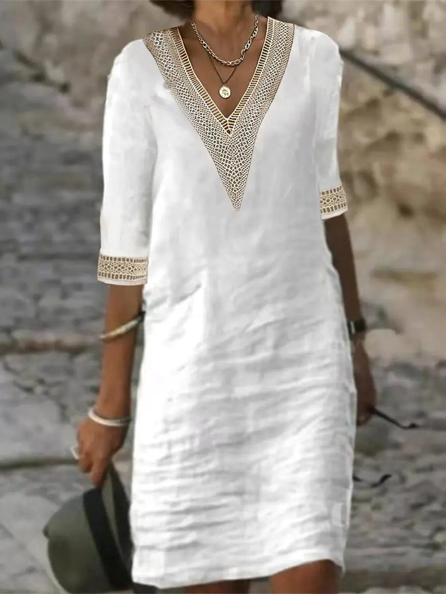 2026 European And American Women's Spring And Summer New Solid Color V-neck Mid Sleeve