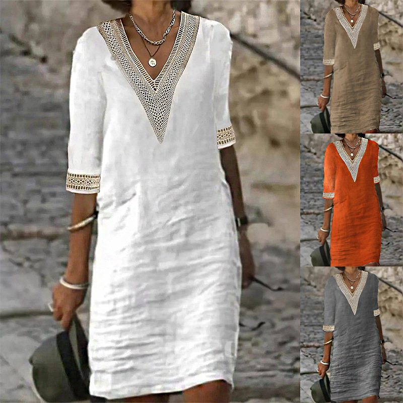 2026 European And American Women's Spring And Summer New Solid Color V-neck Mid Sleeve