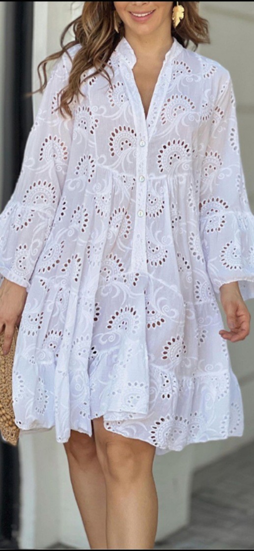 2026 European And American Women's Spring And Summer Solid Color V-neck Loose Embroidery