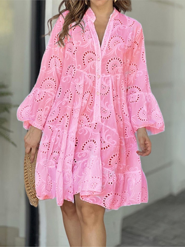 2026 European And American Women's Spring And Summer Solid Color V-neck Loose Embroidery