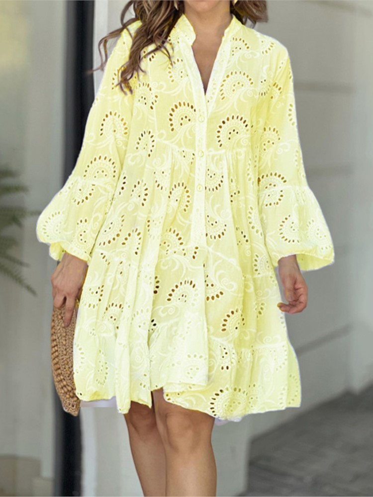 2026 European And American Women's Spring And Summer Solid Color V-neck Loose Embroidery