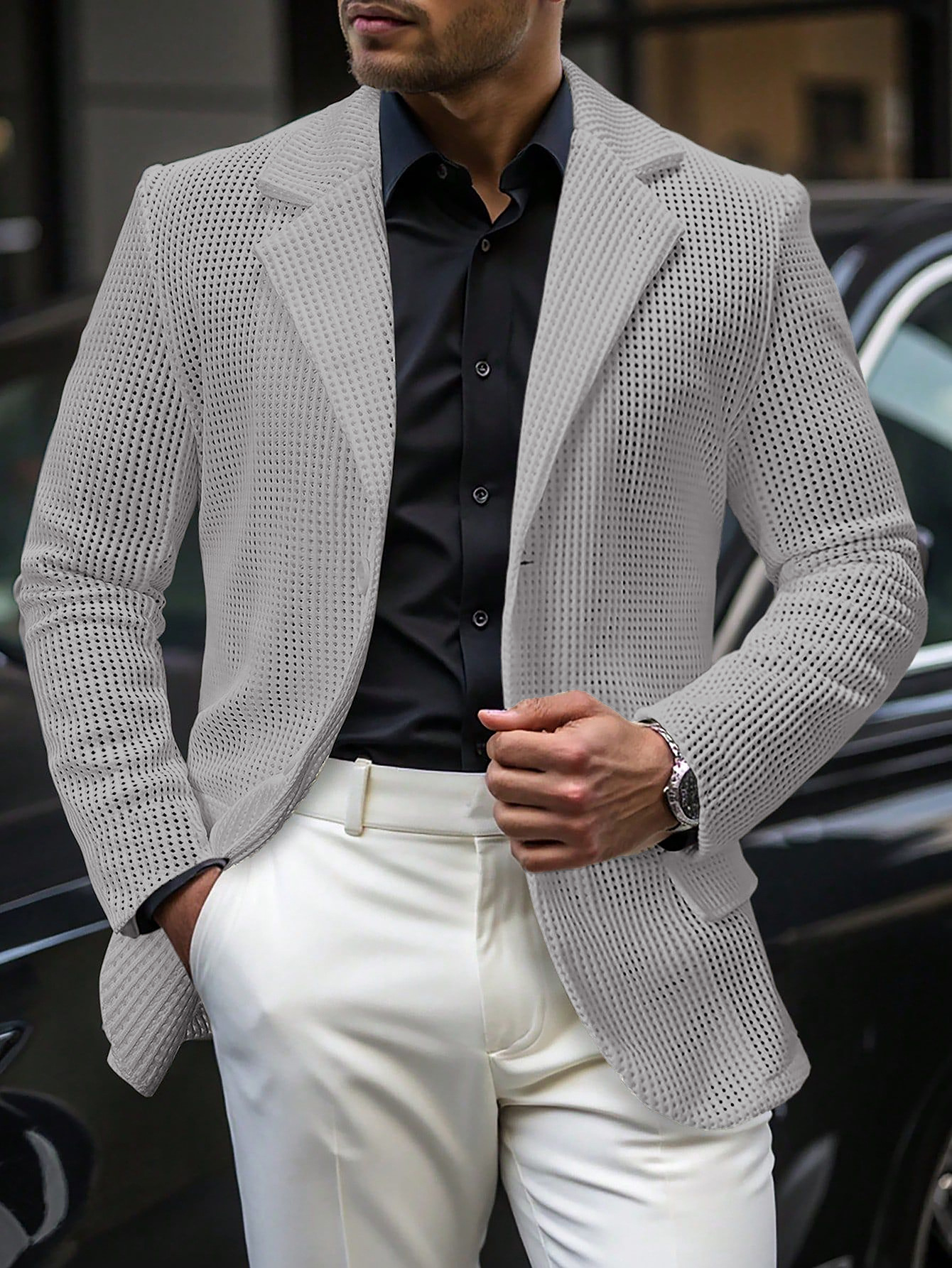 2026 Foreign Trade European And American Men's Mesh Suit Jacket Casual Banquet Party Top