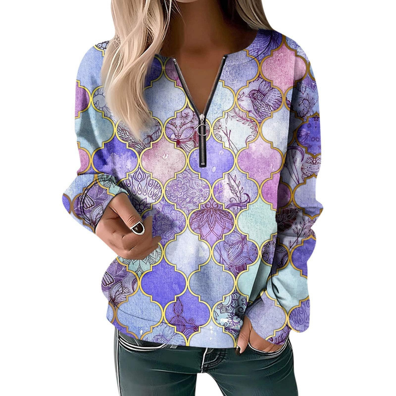 2026 Foreign Trade Women's Half-Zip Long-Sleeve Sweatshirt Fashion Hoodie