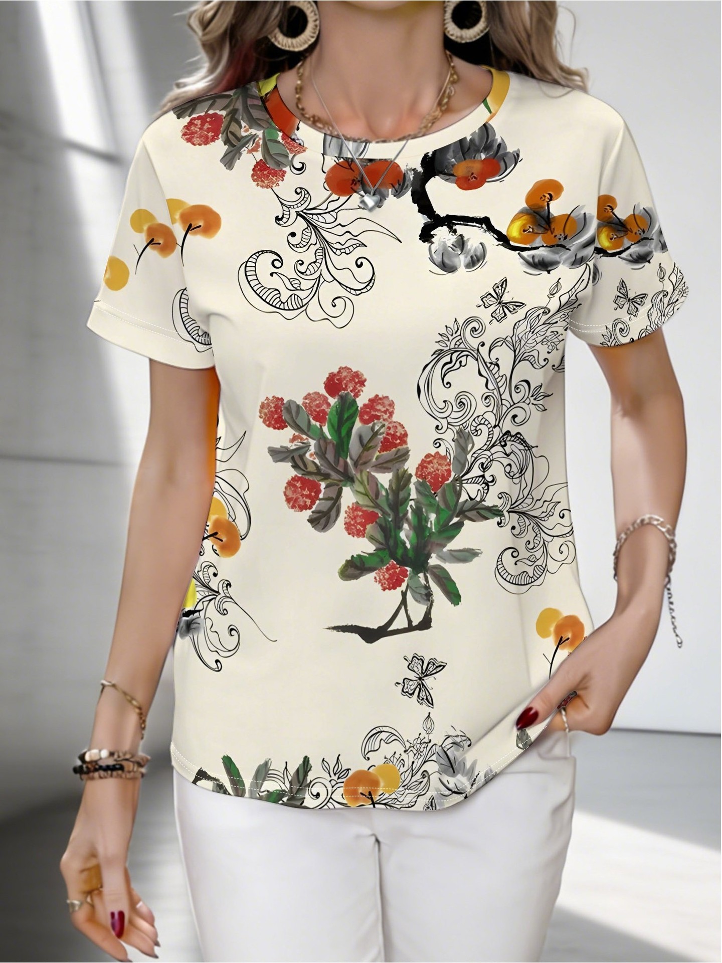 2026 New American Print Short Sleeve Tshirt Summer Digital Print Trendy Top