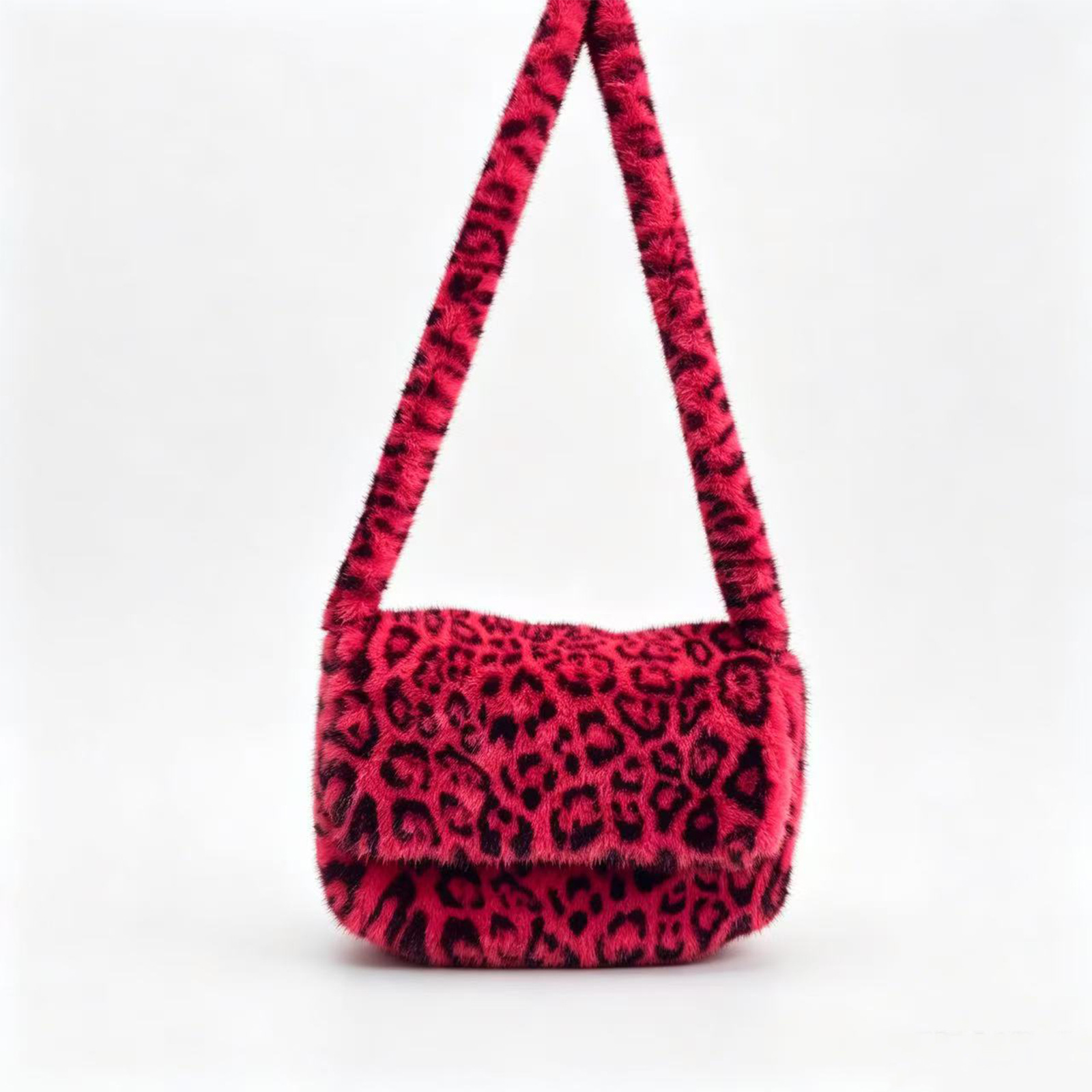 2026 New Leopard Print Plush Crossbody Bag Women's Korean Version Fashionable Faux Fur