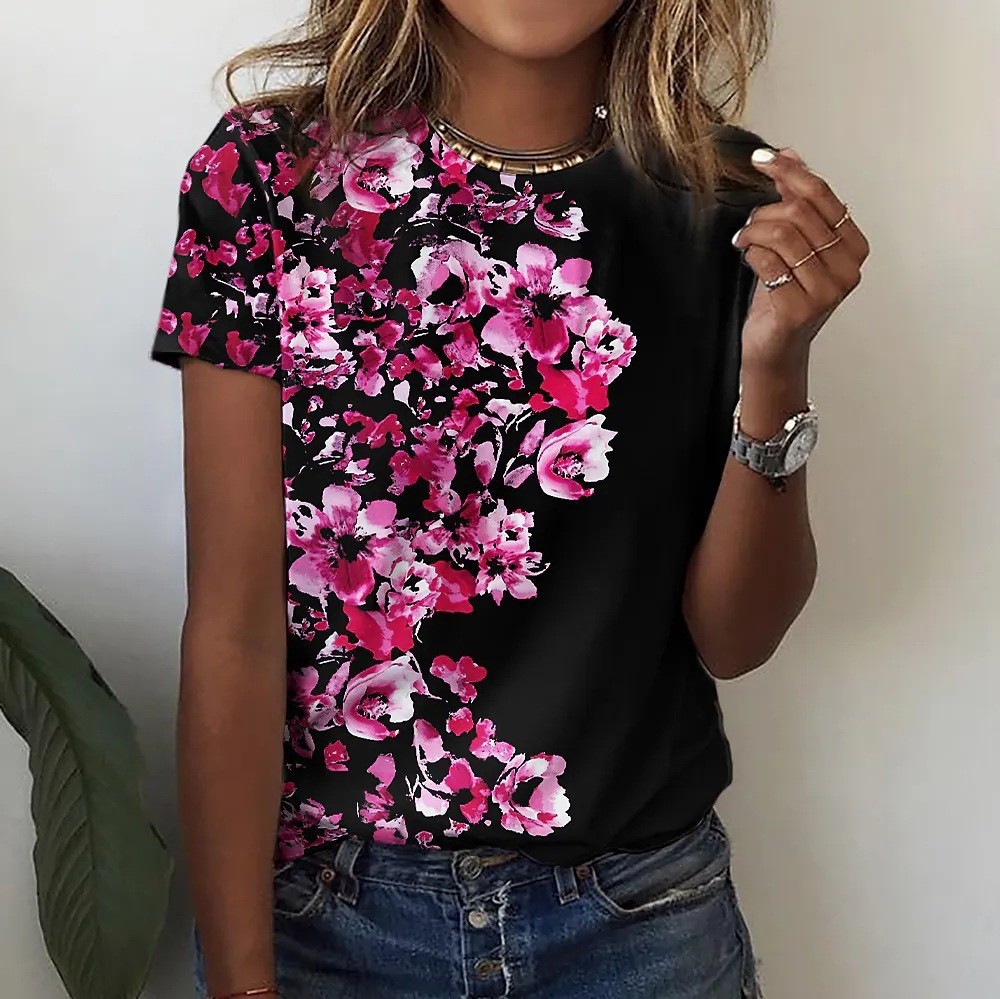 2026 New Women's Short Sleeve Top, 3D Digital Printed Casual Tee For European & American