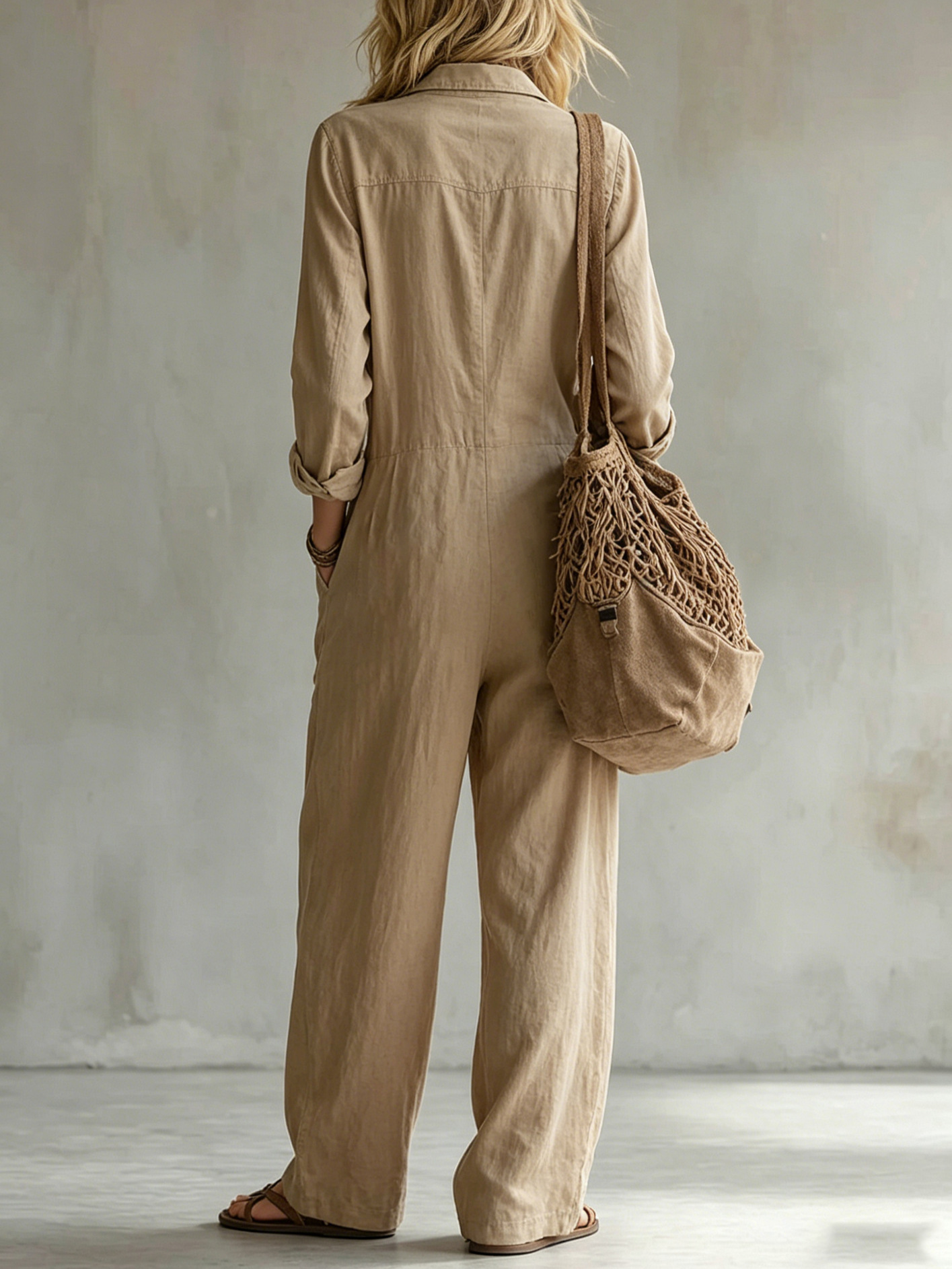 2026 New Women S Workwear Jumpsuit With Lapel Collar Long Sleeves Wide-Leg Loose Fitting