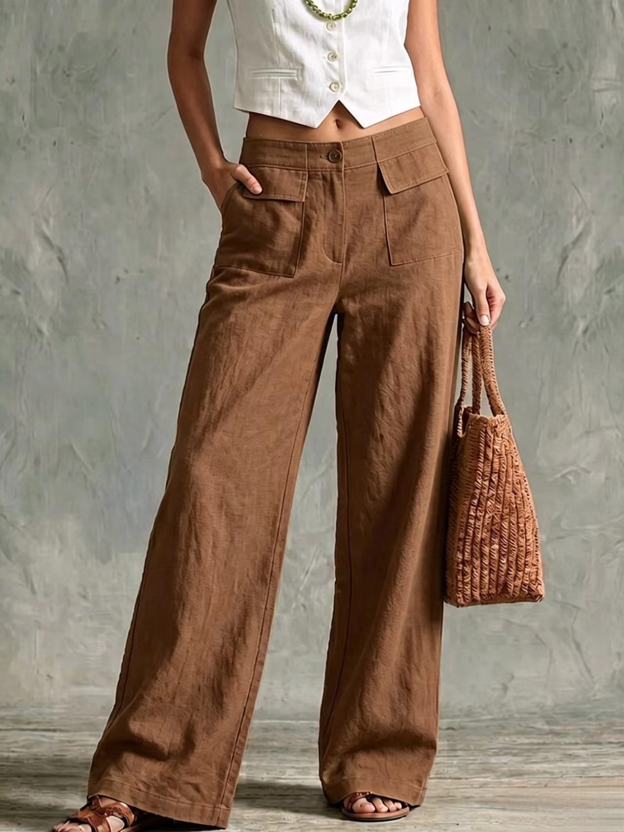 2026 Spring And Summer Loose Women's Casual Wide Leg Pants New Summer Solid Color High