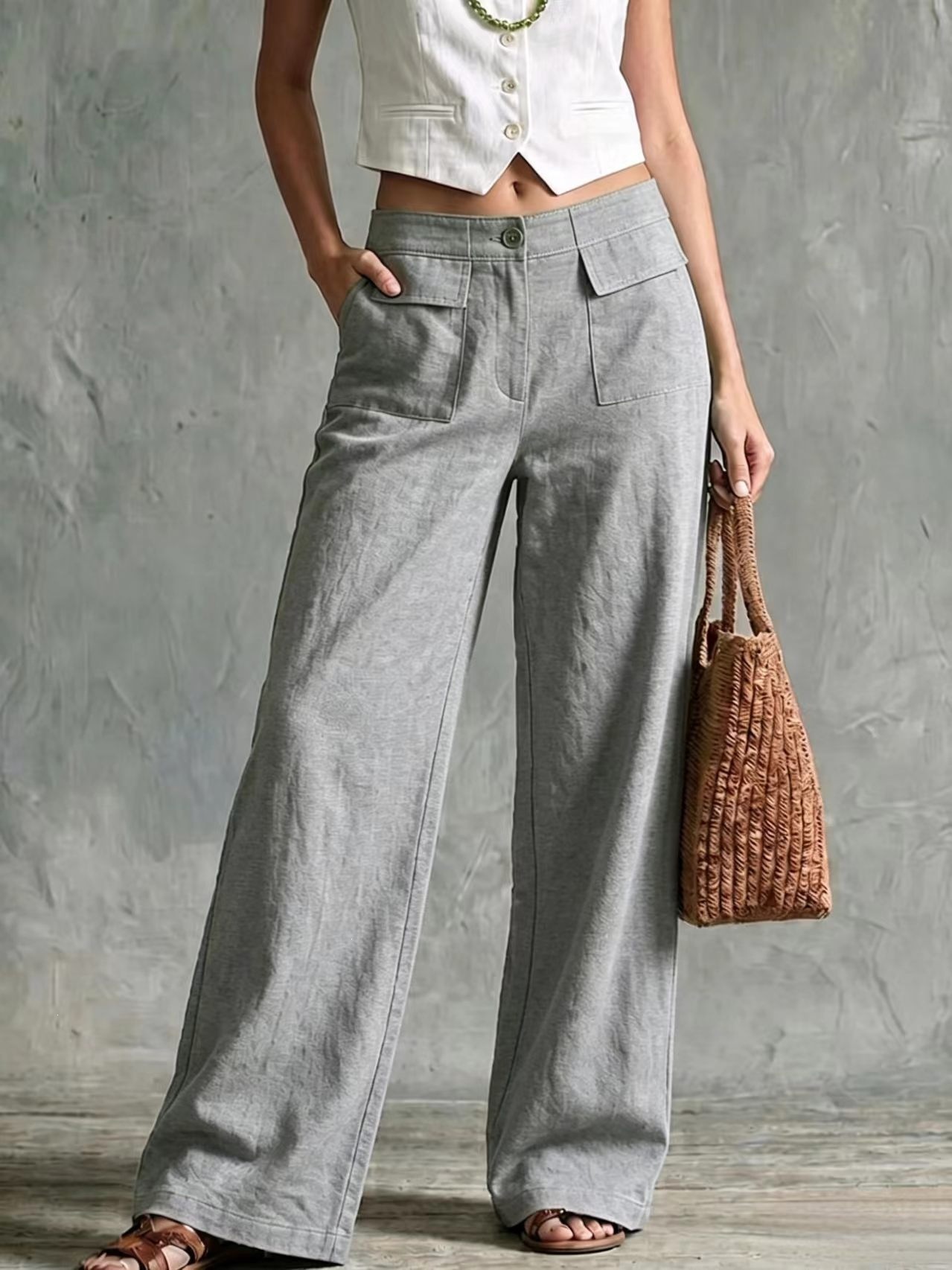 2026 Spring And Summer Loose Women's Casual Wide Leg Pants New Summer Solid Color High
