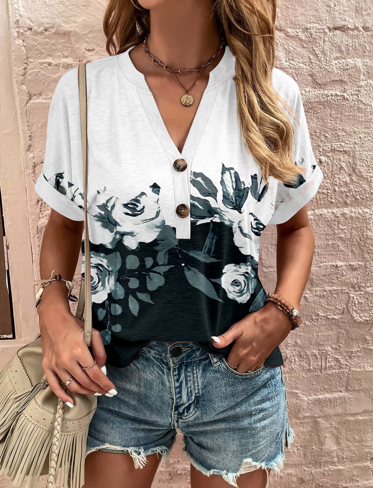 2026 Spring Summer New Product Women's European And American Top Printed Twisted Buckle