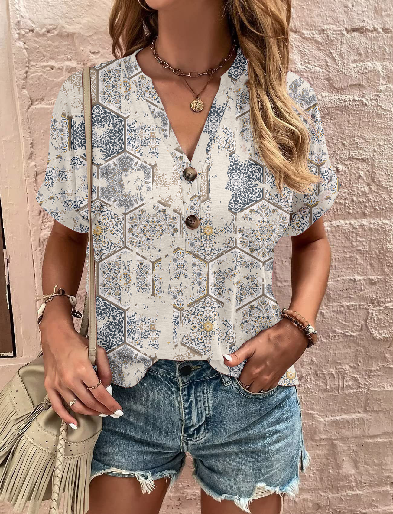 2026 Spring Summer New Product Women's European And American Top Printed Twisted Buckle