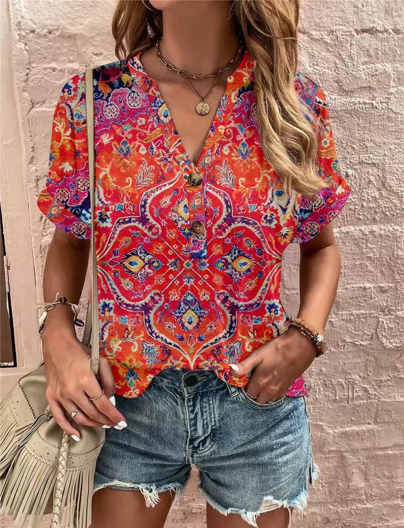 2026 Spring Summer New Product Women's European And American Top Printed Twisted Buckle