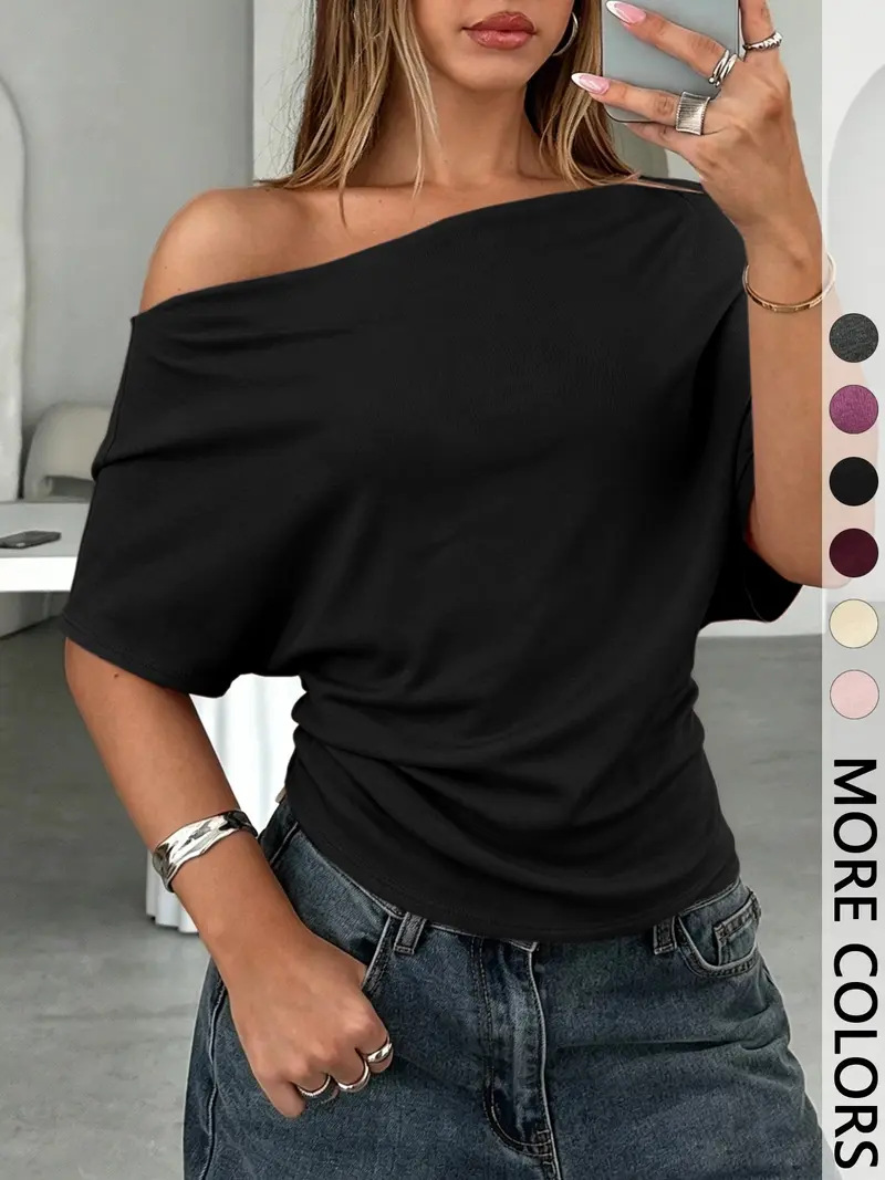 2026 Summer New Amazon Foreign Trade Women's T-shirt Sexy Off-Shoulder One-Shoulder