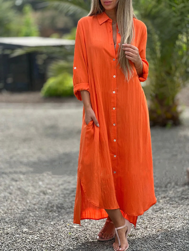 2026 Women's Dress, Cotton And Linen Shirt, Long Skirt, Fashionable Casual Long Sleeved
