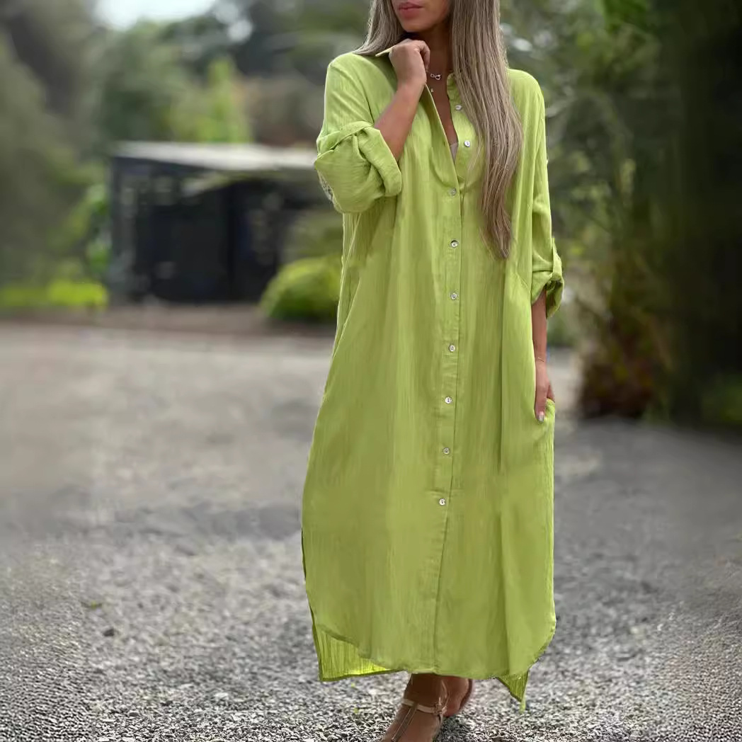 2026 Women's Dress, Cotton And Linen Shirt, Long Skirt, Fashionable Casual Long Sleeved