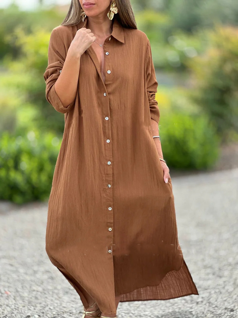 2026 Women's Dress, Cotton And Linen Shirt, Long Skirt, Fashionable Casual Long Sleeved