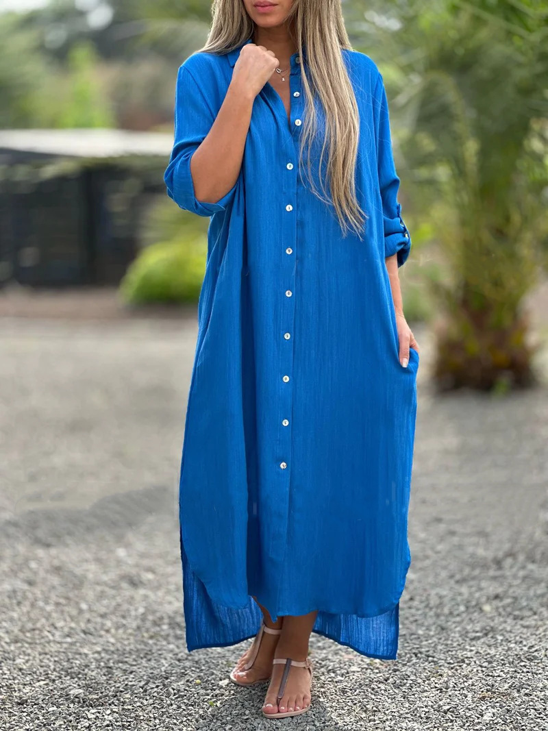 2026 Women's Dress, Cotton And Linen Shirt, Long Skirt, Fashionable Casual Long Sleeved