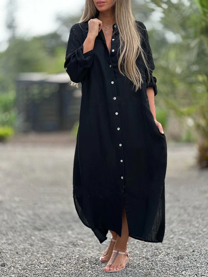 2026 Women's Dress, Cotton And Linen Shirt, Long Skirt, Fashionable Casual Long Sleeved