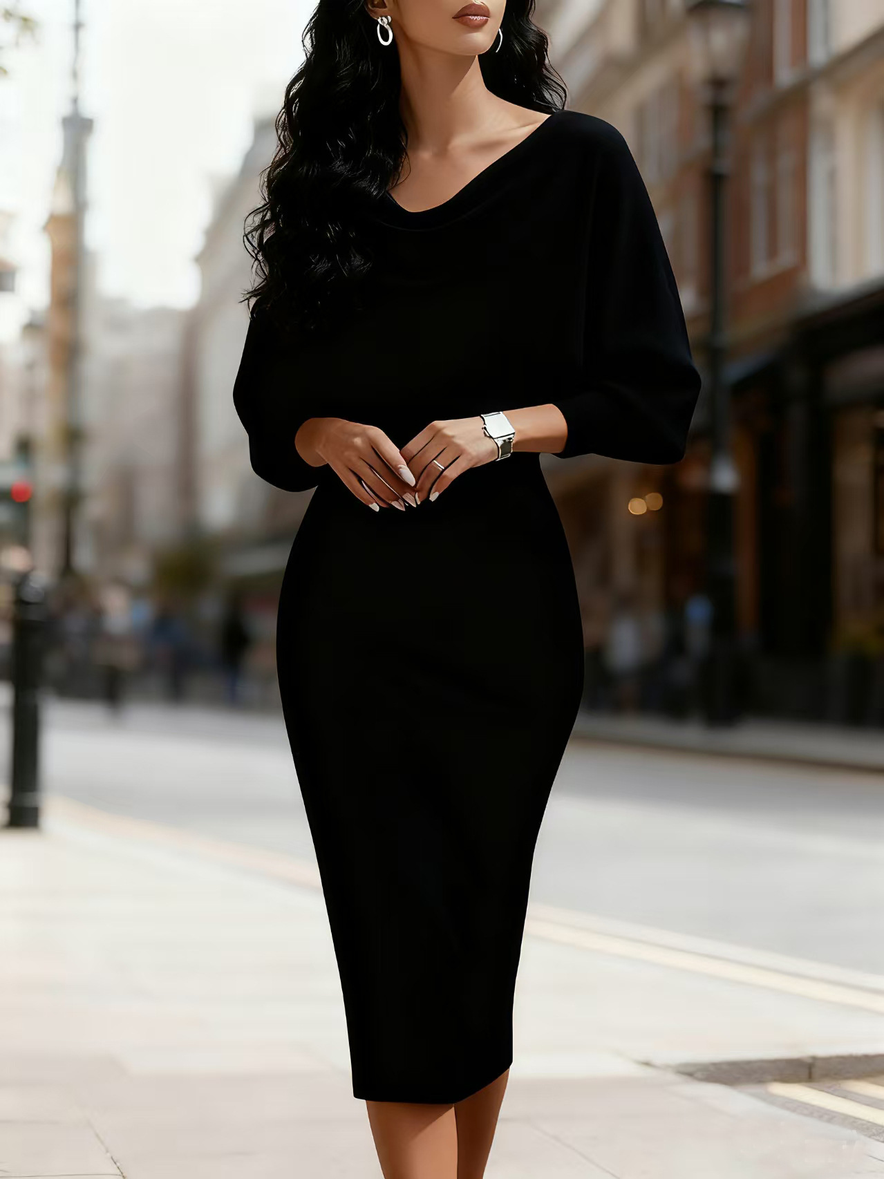2026 Women's European And American New Autumn And Winter Round Neck Bat Long Sleeve Waist