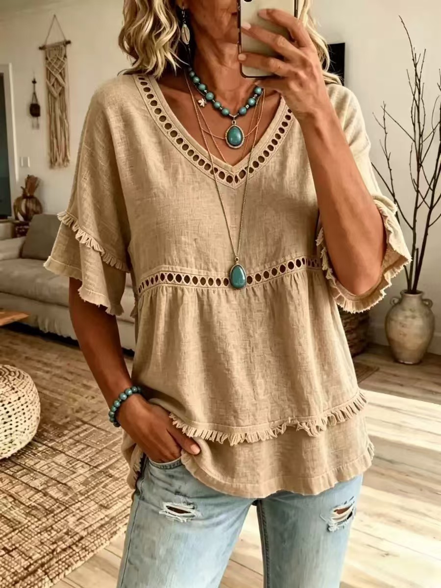 2026 Women's European And American Spring And Summer New Elegant Casual V-neck Solid Color