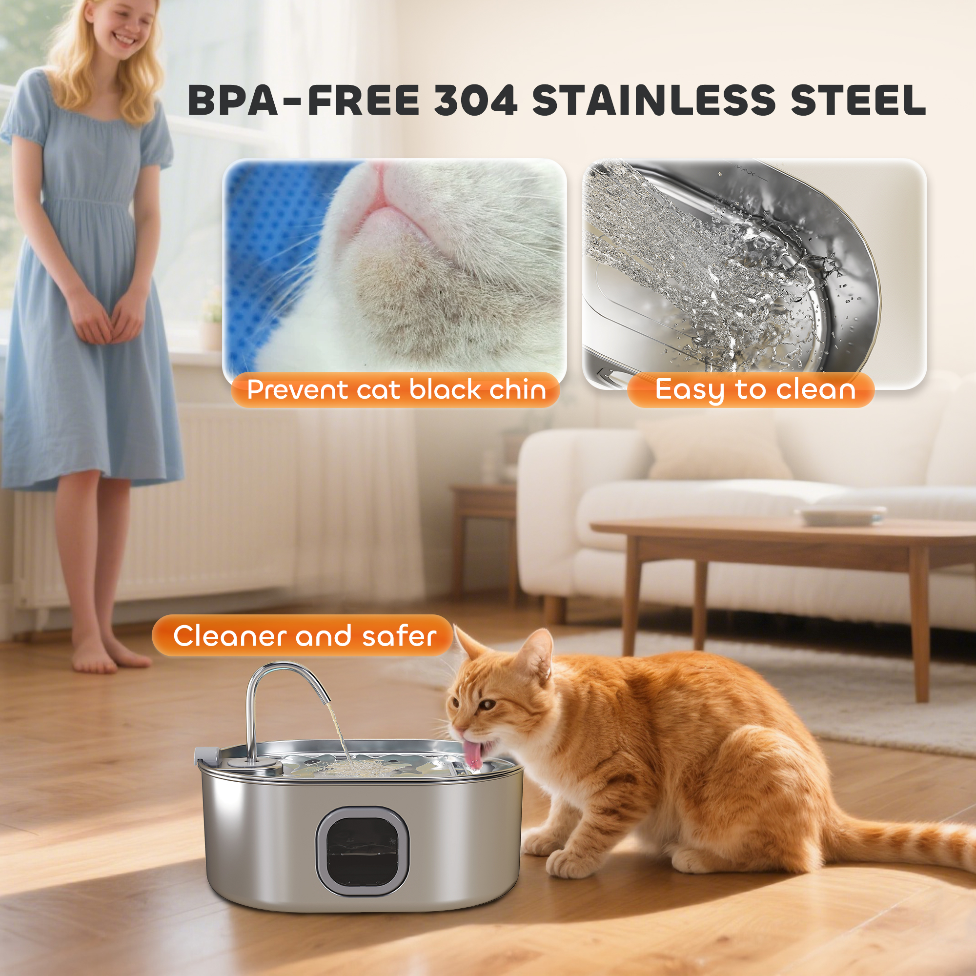 246 oz./7L Stainless Steel Cat Water Fountain with Filters, Ultra-Quiet Pump, for Cats