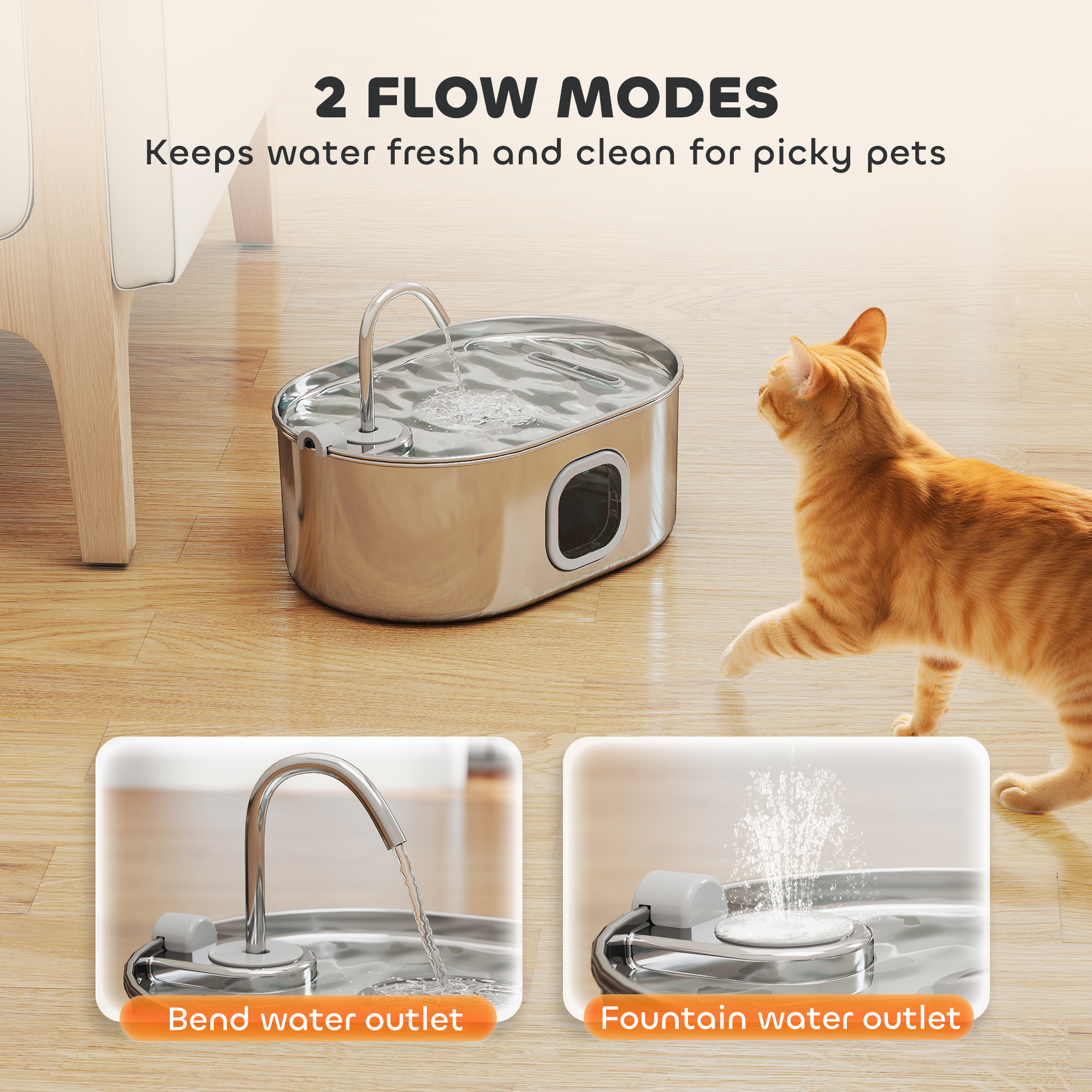 246 oz./7L Stainless Steel Cat Water Fountain with Filters, Ultra-Quiet Pump, for Cats