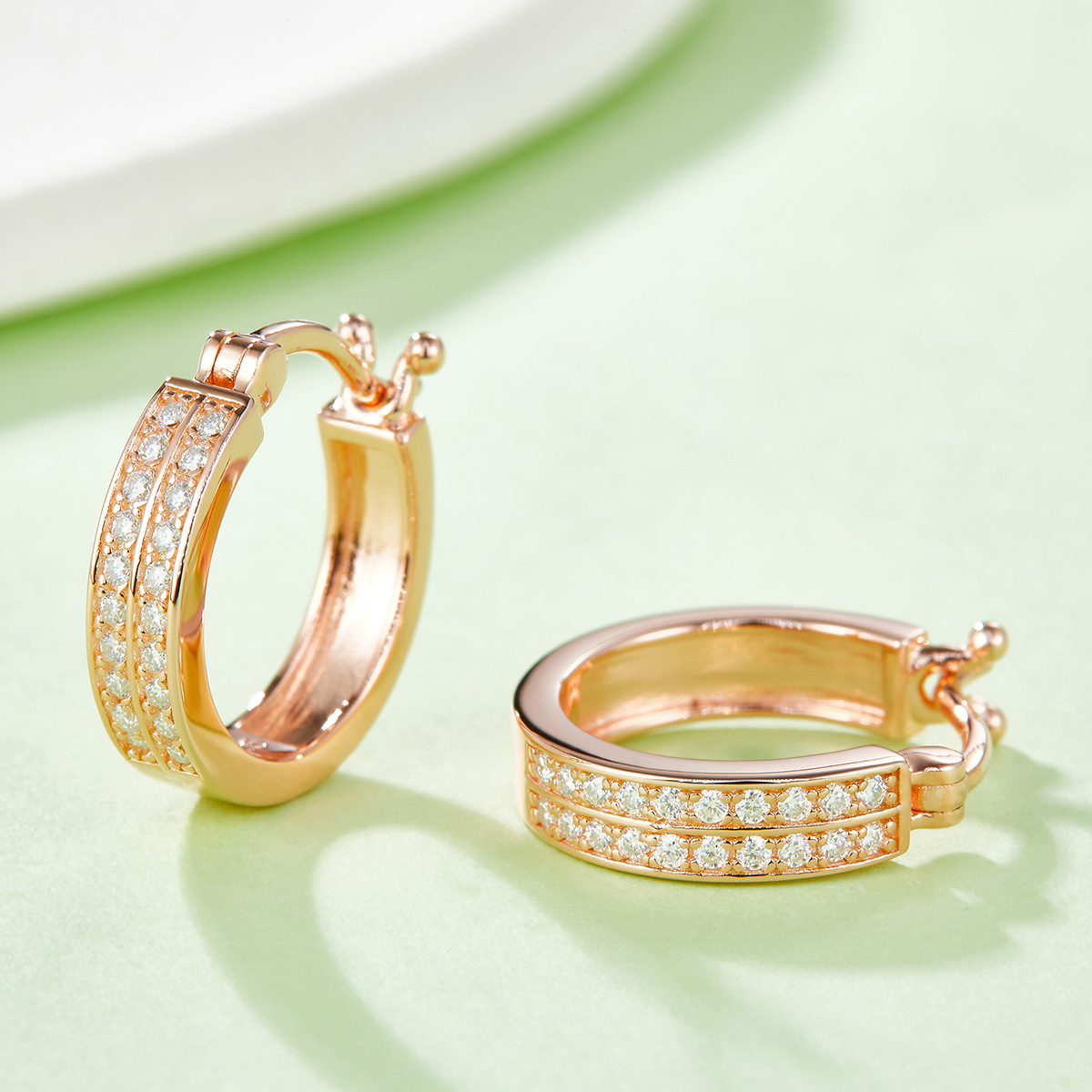 3.3g Sterling Silver Double Row Moissanite Hoop Earrings 16mm Platinum Plated Hinged Hoops