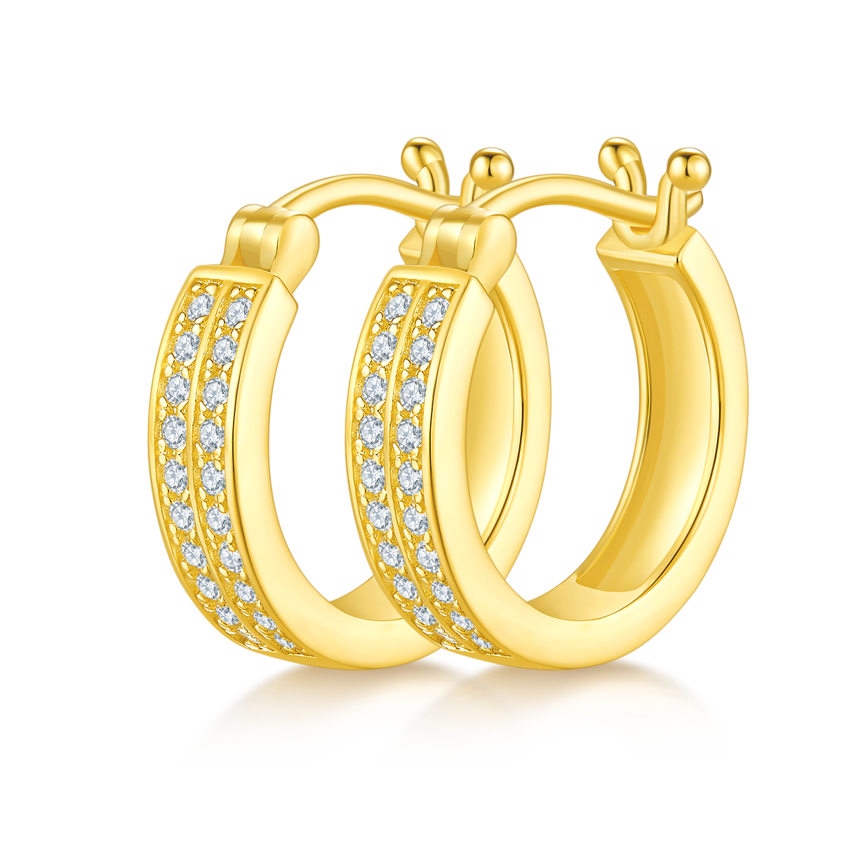 3.3g Sterling Silver Double Row Moissanite Hoop Earrings 16mm Platinum Plated Hinged Hoops