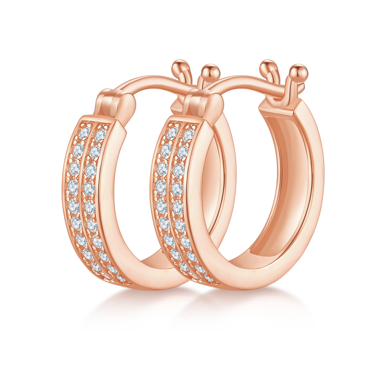 3.3g Sterling Silver Double Row Moissanite Hoop Earrings 16mm Platinum Plated Hinged Hoops